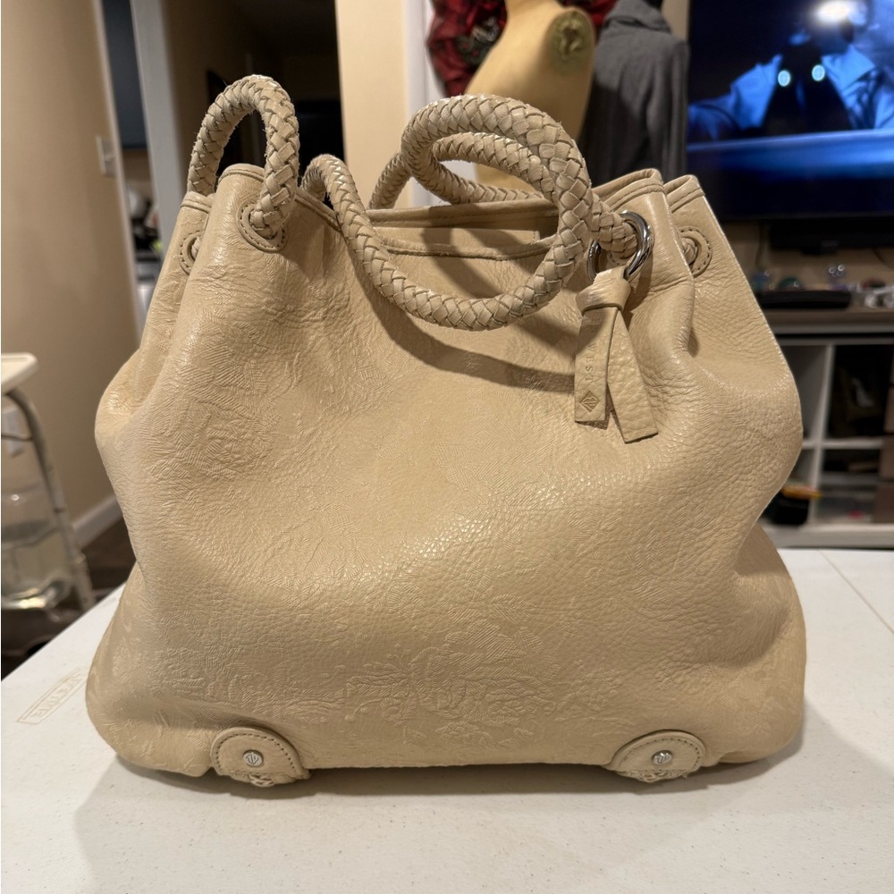 Eileen West Cream Floral Leather Satchel/Shoulder Bag